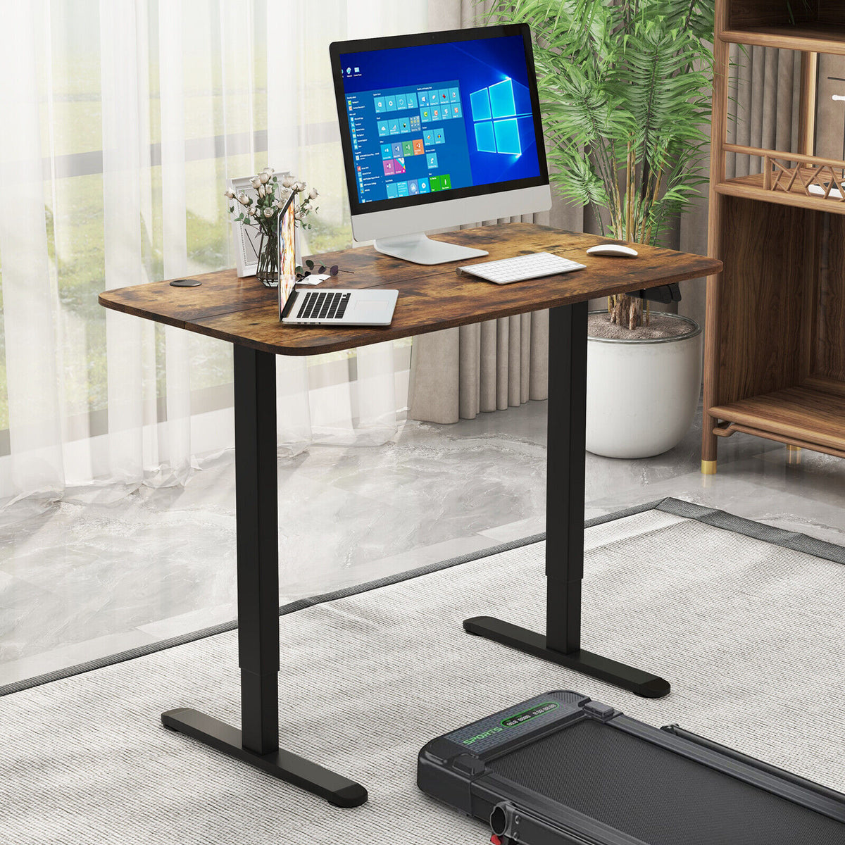 Electric Standing Desk Adjustable Stand up Computer Desk Anti-collision-Rustic Brown-Standing Desks-DECOROLALA