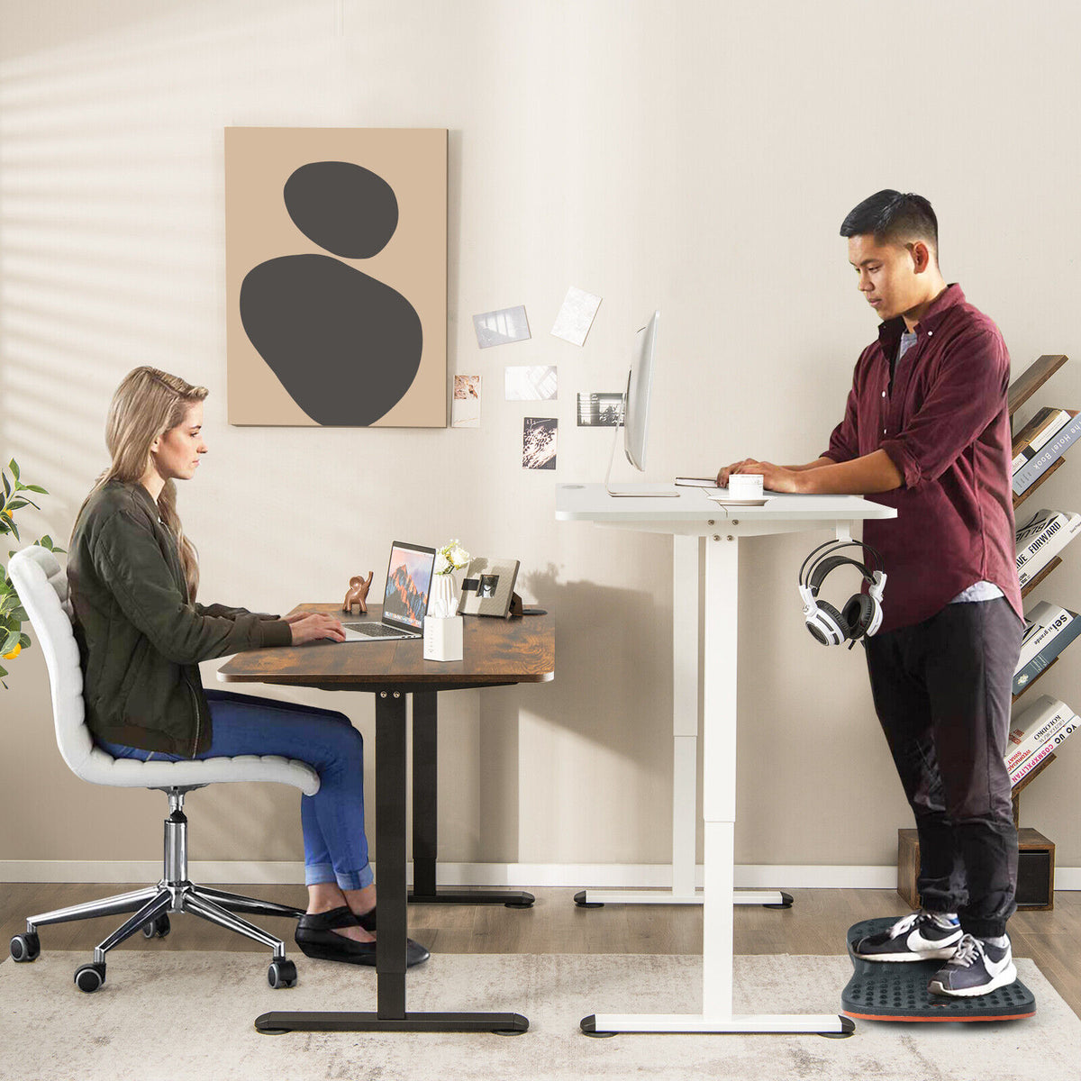 Electric Standing Desk Adjustable Stand up Computer Desk Anti-collision-Rustic Brown-Standing Desks-DECOROLALA