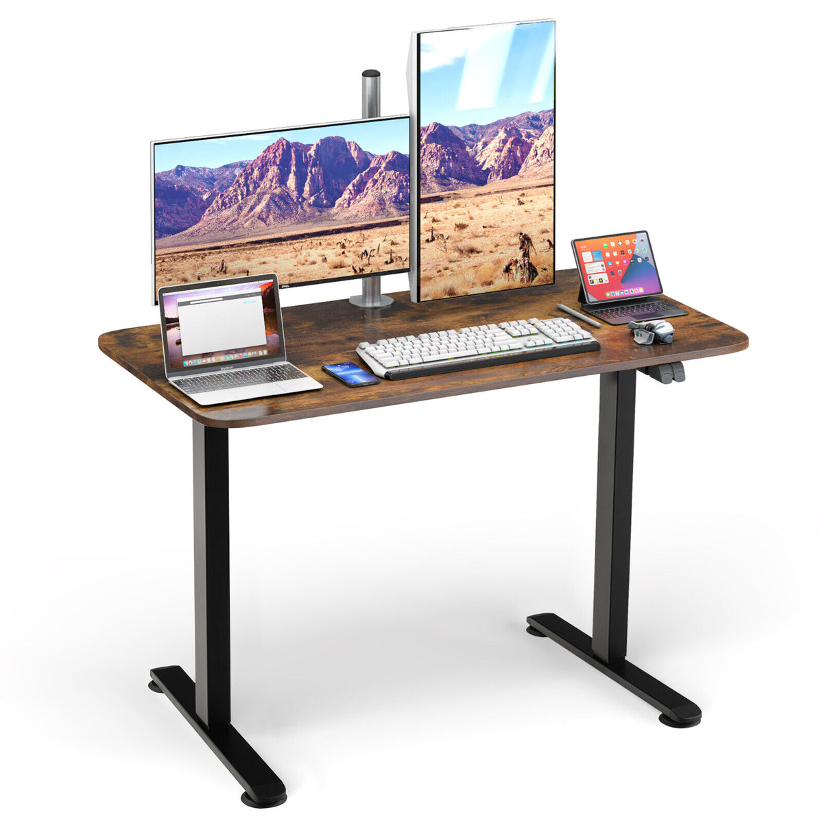Electric Standing Desk Adjustable Stand up Computer Desk Anti-collision-Rustic Brown-Standing Desks-DECOROLALA