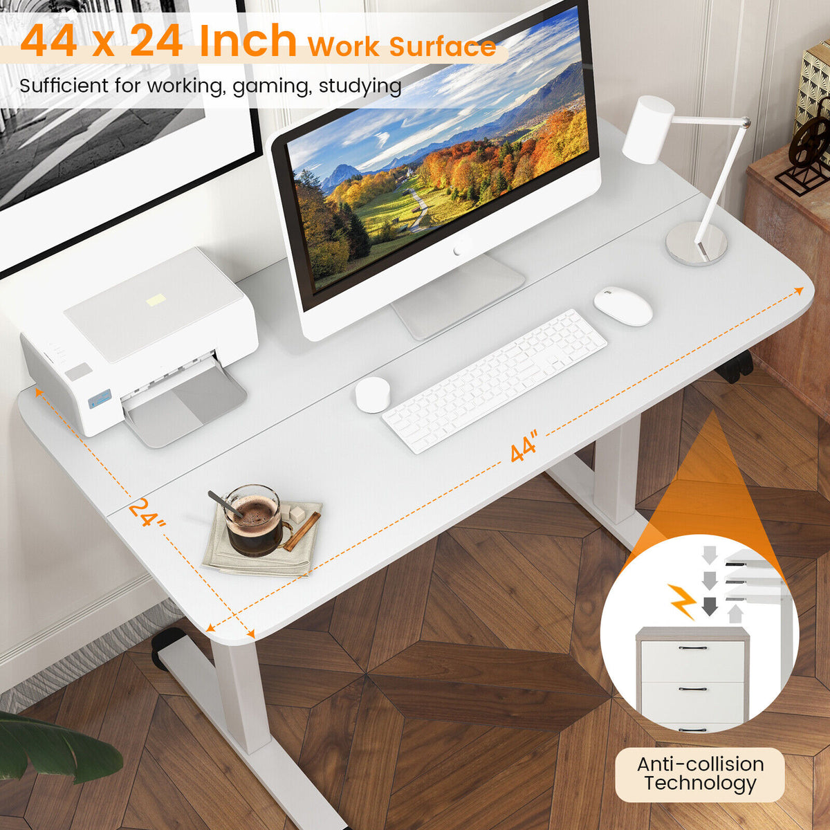 Electric Standing Desk Adjustable Stand up Computer Desk Anti-collision-White-Standing Desks-DECOROLALA