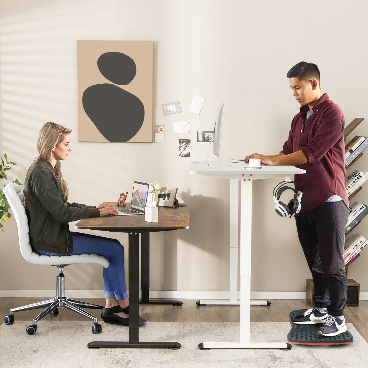 Electric Standing Desk Adjustable Stand up Computer Desk Anti-collision-White-Standing Desks-DECOROLALA