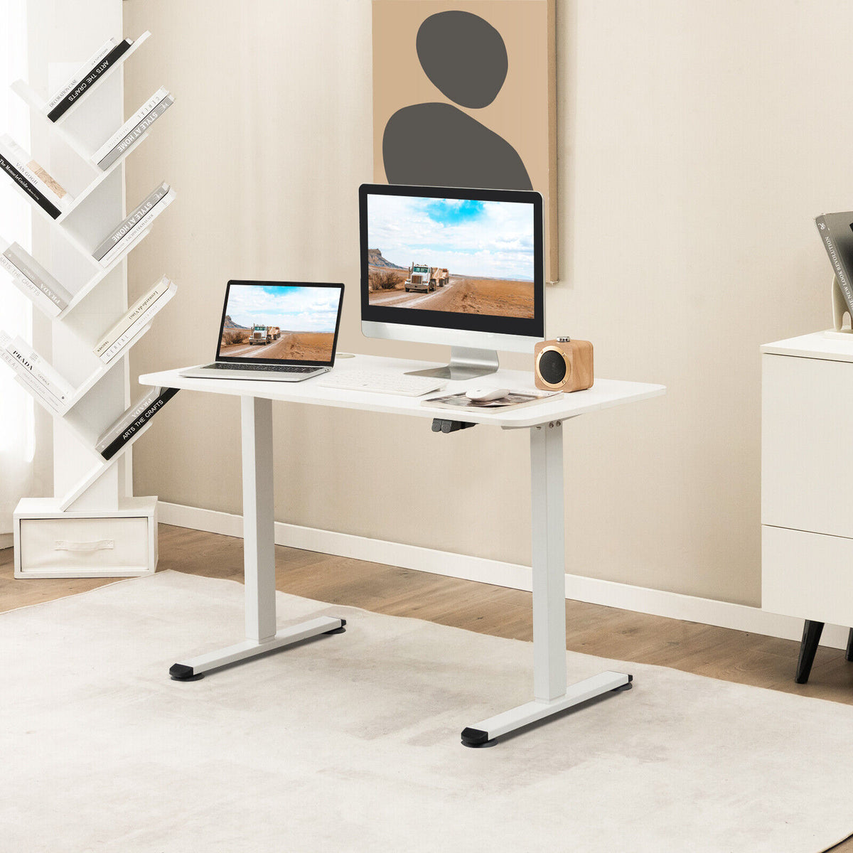 Electric Standing Desk Adjustable Stand up Computer Desk Anti-collision-White-Standing Desks-DECOROLALA