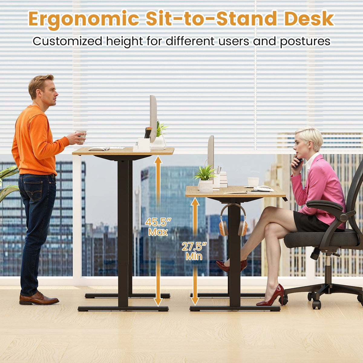 Electric Standing Desk Frame Height Adjustable Computer Desk Base with LED Display-Black-Standing Desks-DECOROLALA