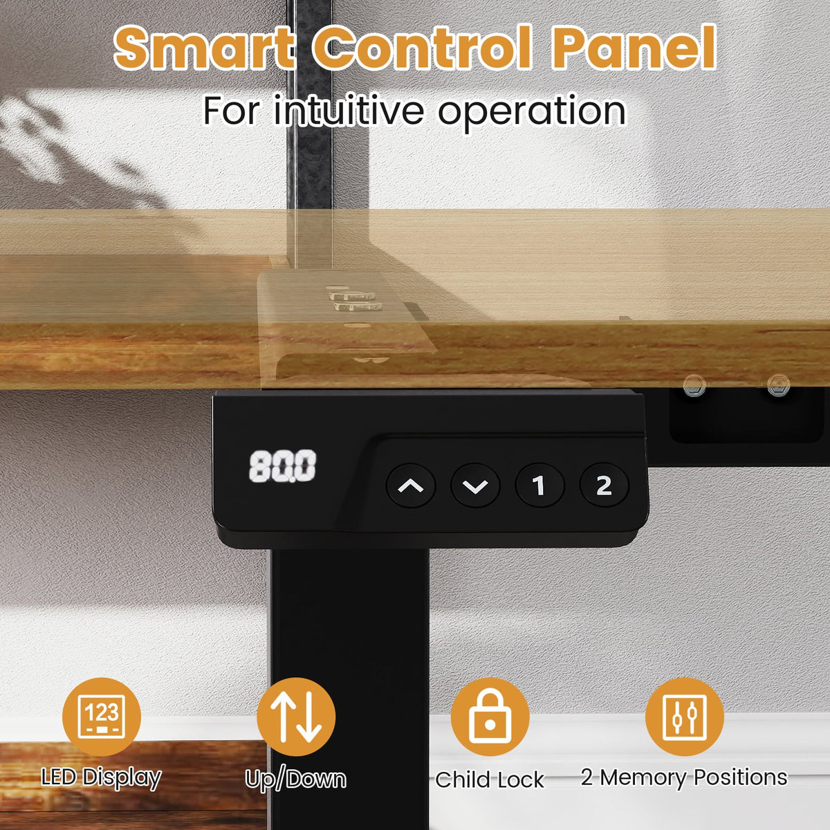 Electric Standing Desk Frame Height Adjustable Computer Desk Base with LED Display-Black-Standing Desks-DECOROLALA