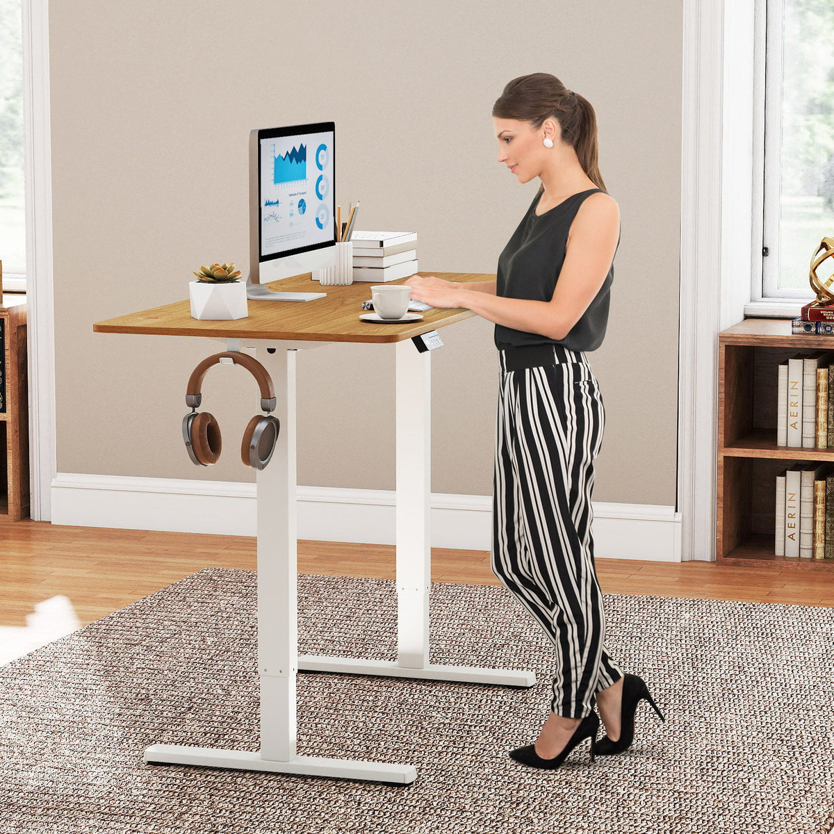 Electric Standing Desk Frame Height Adjustable Computer Desk Base with LED Display-White-Standing Desks-DECOROLALA