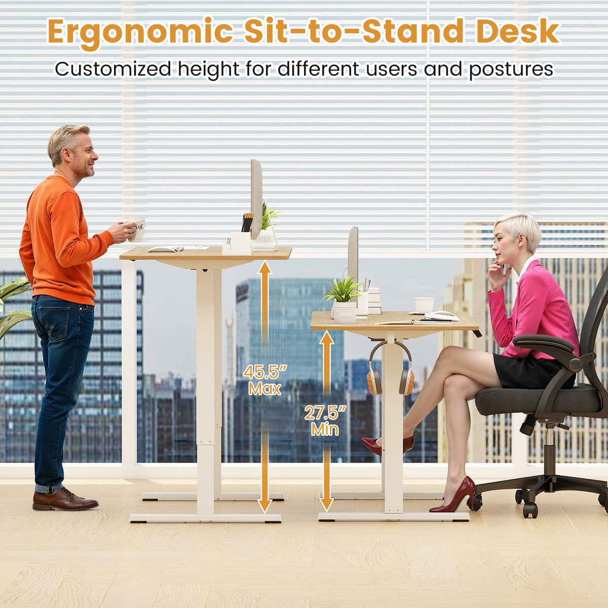 Electric Standing Desk Frame Height Adjustable Computer Desk Base with LED Display-White-Standing Desks-DECOROLALA