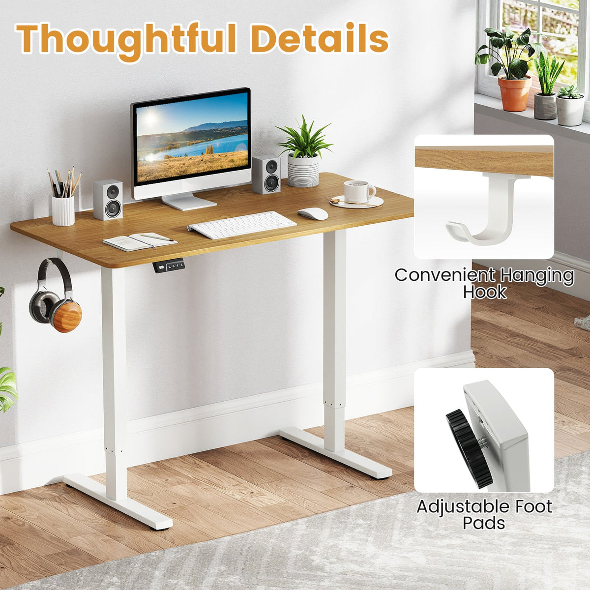 Electric Standing Desk Frame Height Adjustable Computer Desk Base with LED Display-White-Standing Desks-DECOROLALA