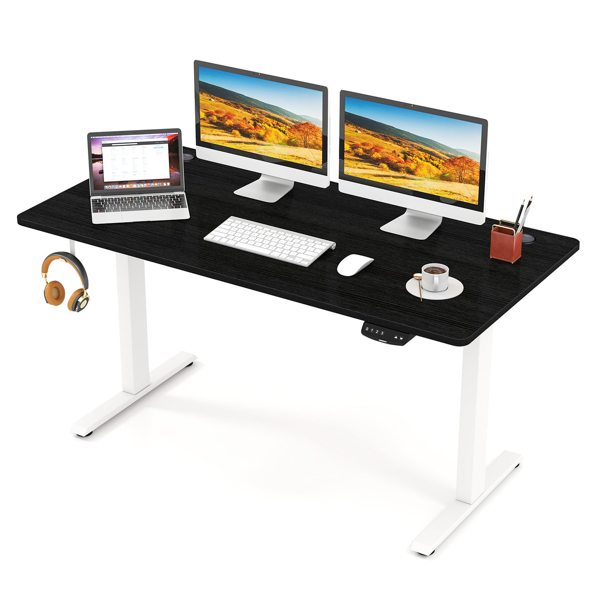 Electric Standing Desk Height Adjustable with 3 Memory Heights Black-L-Standing Desks-DECOROLALA