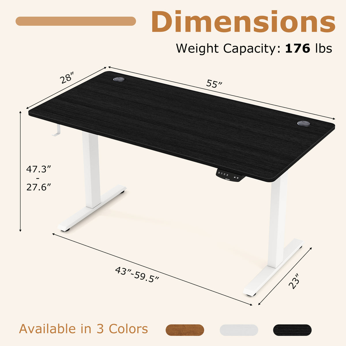 Electric Standing Desk Height Adjustable with 3 Memory Heights Black-L-Standing Desks-DECOROLALA