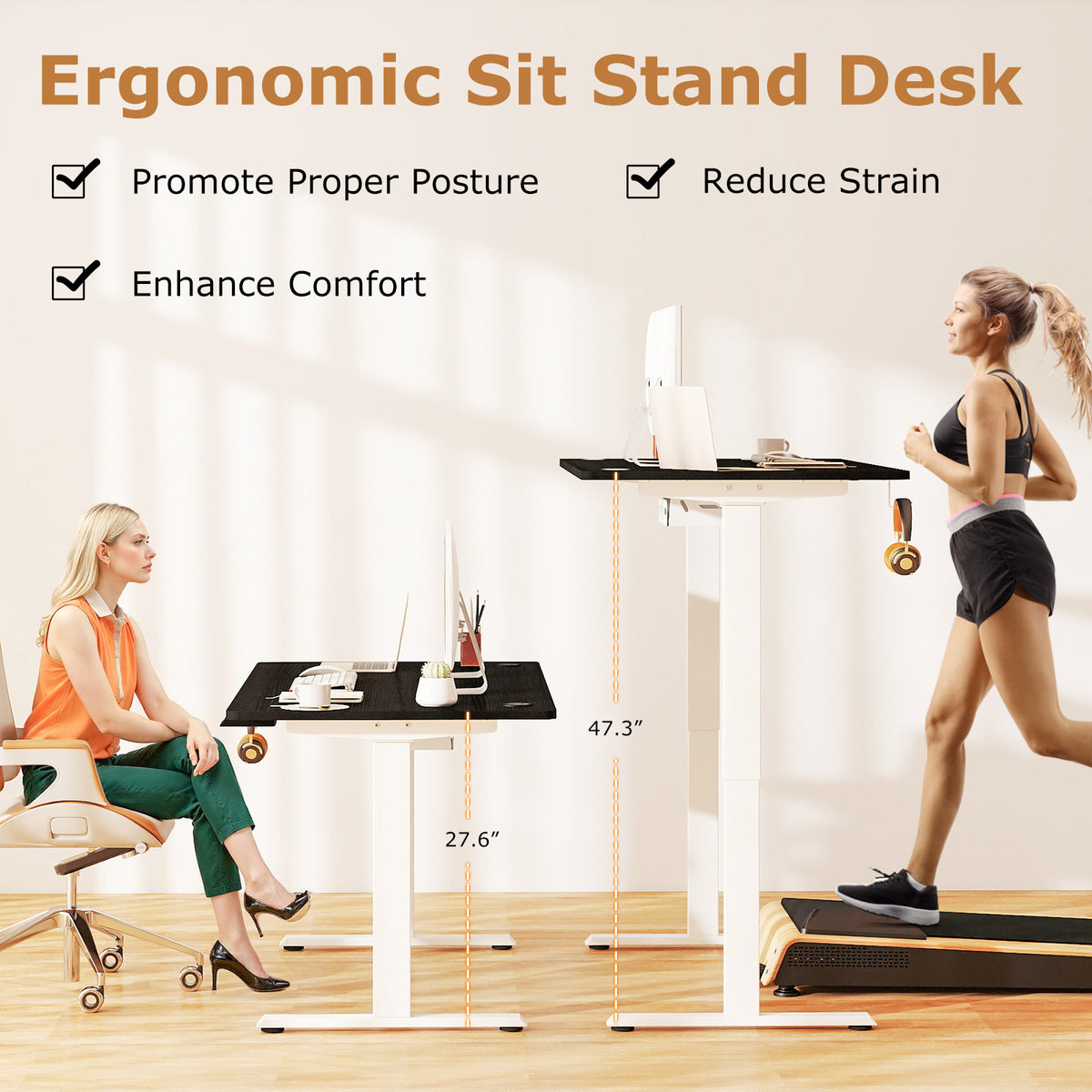 Electric Standing Desk Height Adjustable with 3 Memory Heights Black-L-Standing Desks-DECOROLALA
