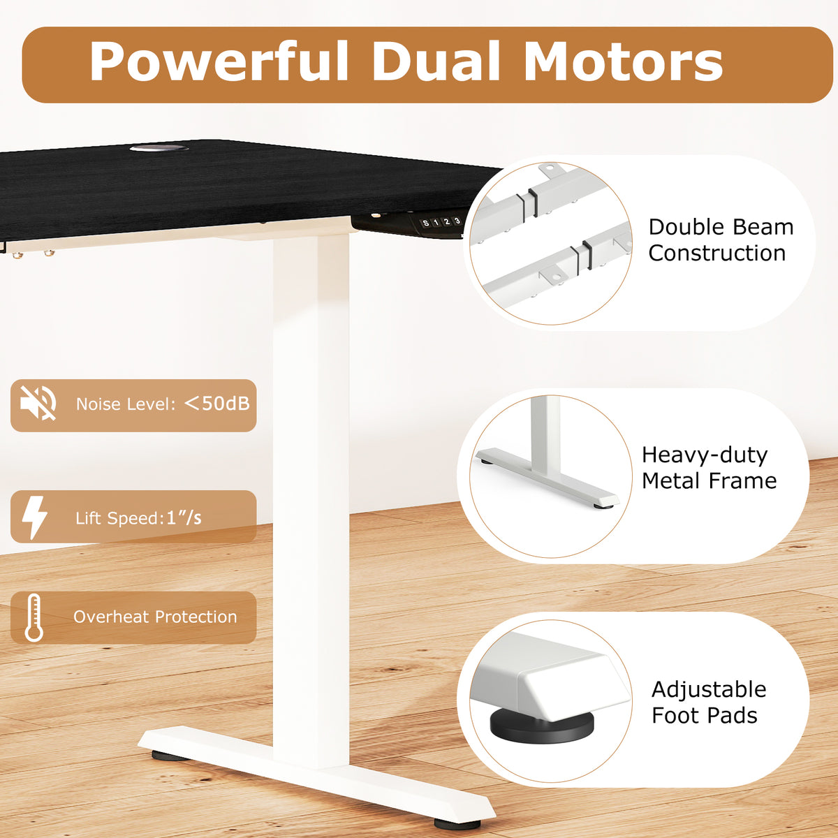 Electric Standing Desk Height Adjustable with 3 Memory Heights Black-L-Standing Desks-DECOROLALA