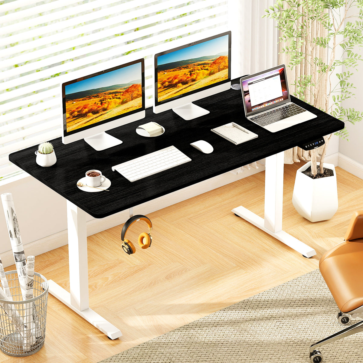 Electric Standing Desk Height Adjustable with 3 Memory Heights Black-L-Standing Desks-DECOROLALA