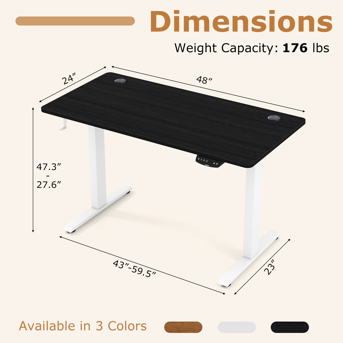 Electric Standing Desk Height Adjustable with 3 Memory Heights Black-S-Standing Desks-DECOROLALA