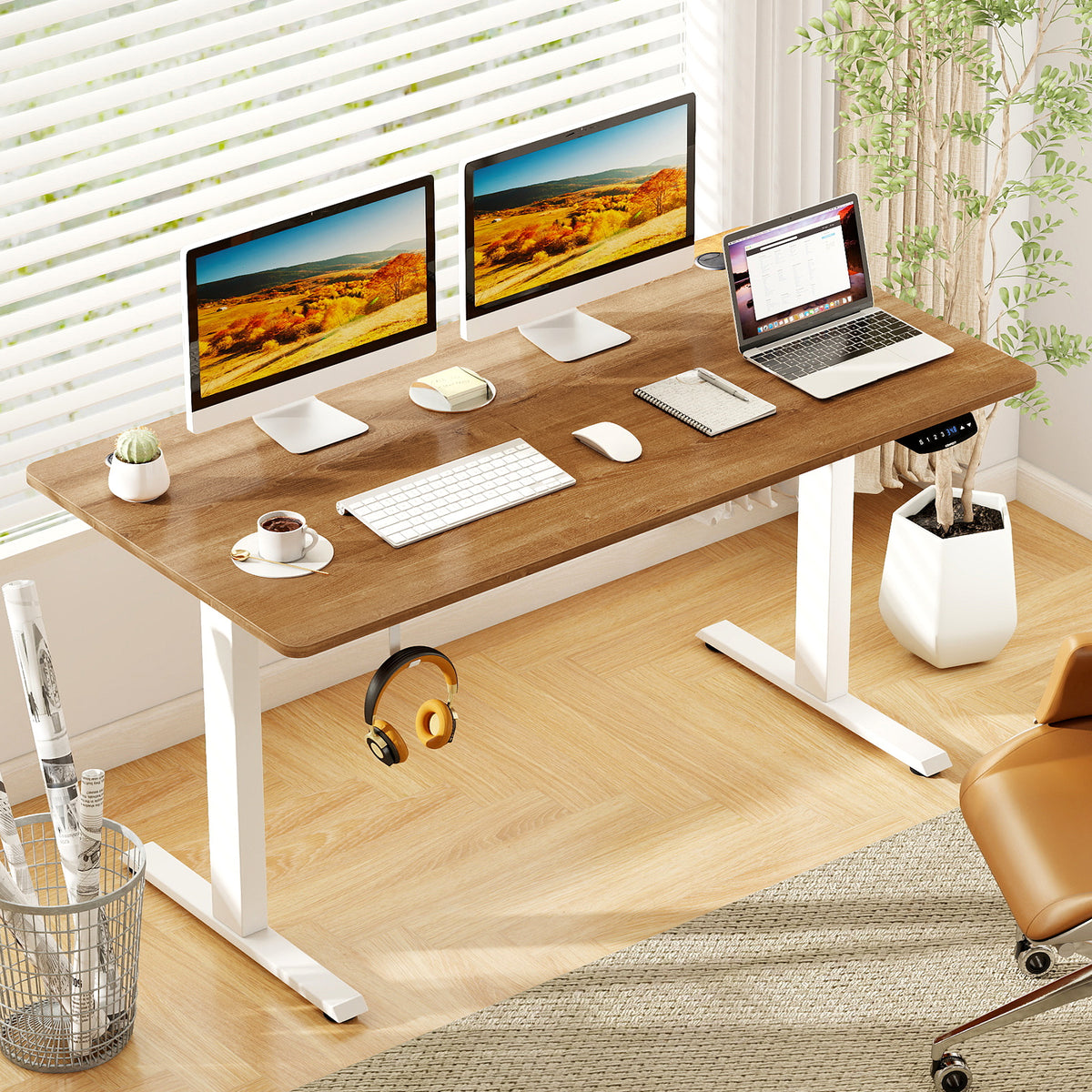Electric Standing Desk Height Adjustable with 3 Memory Heights Walnut-L-Standing Desks-DECOROLALA