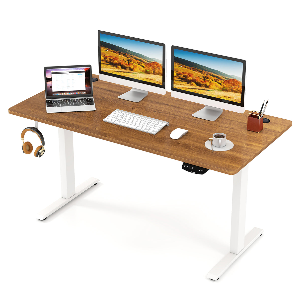 Electric Standing Desk Height Adjustable with 3 Memory Heights Walnut-L-Standing Desks-DECOROLALA