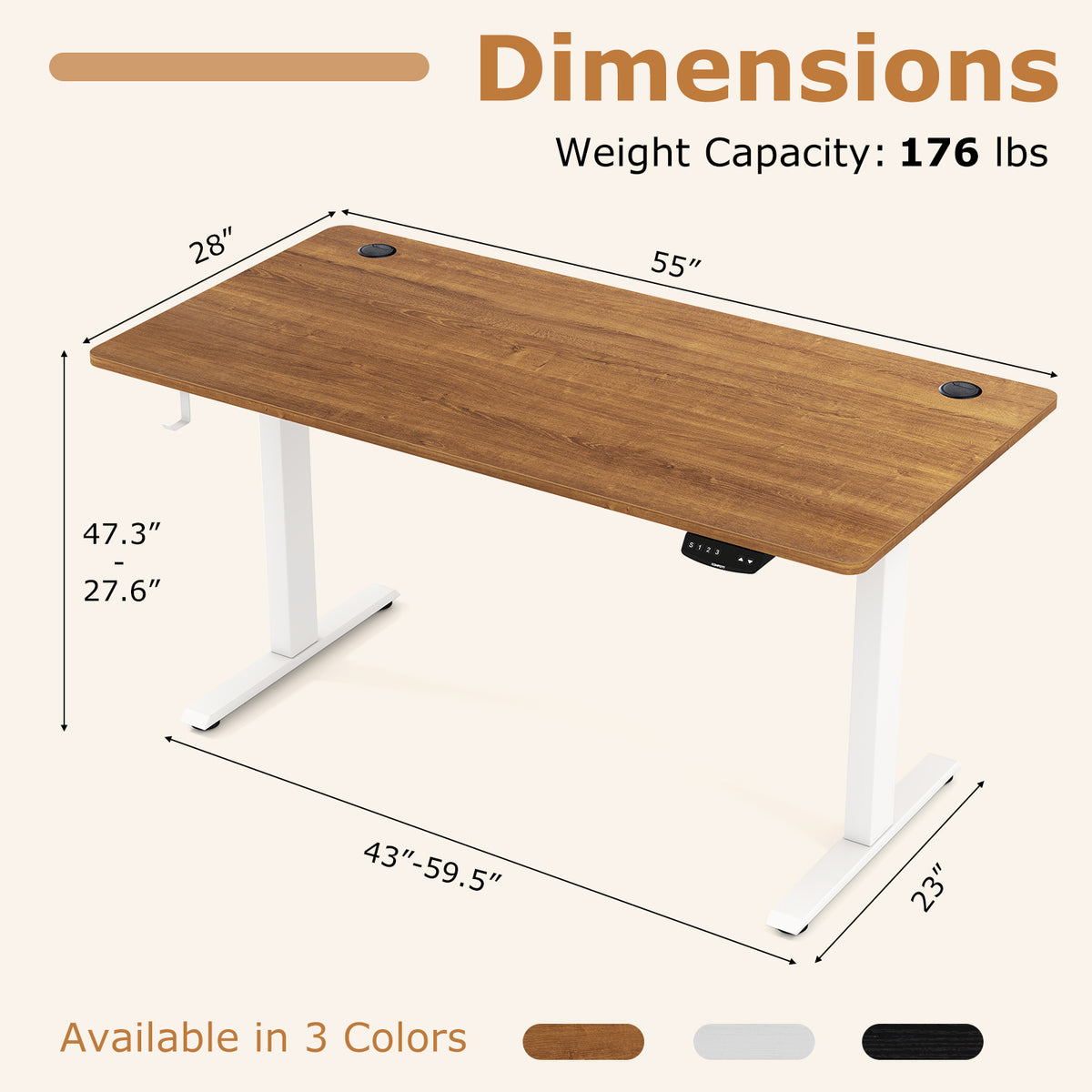 Electric Standing Desk Height Adjustable with 3 Memory Heights Walnut-L-Standing Desks-DECOROLALA