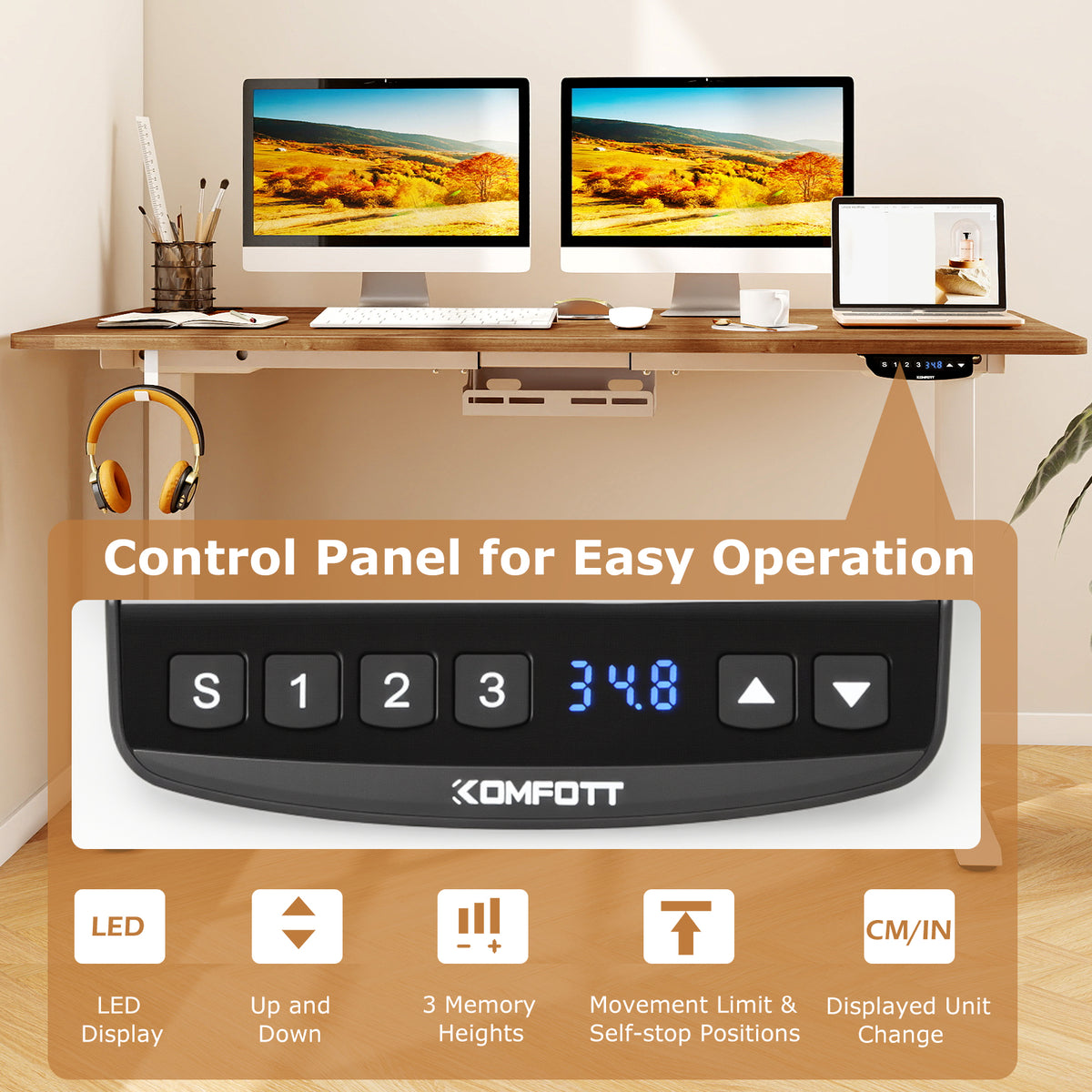 Electric Standing Desk Height Adjustable with 3 Memory Heights Walnut-L-Standing Desks-DECOROLALA