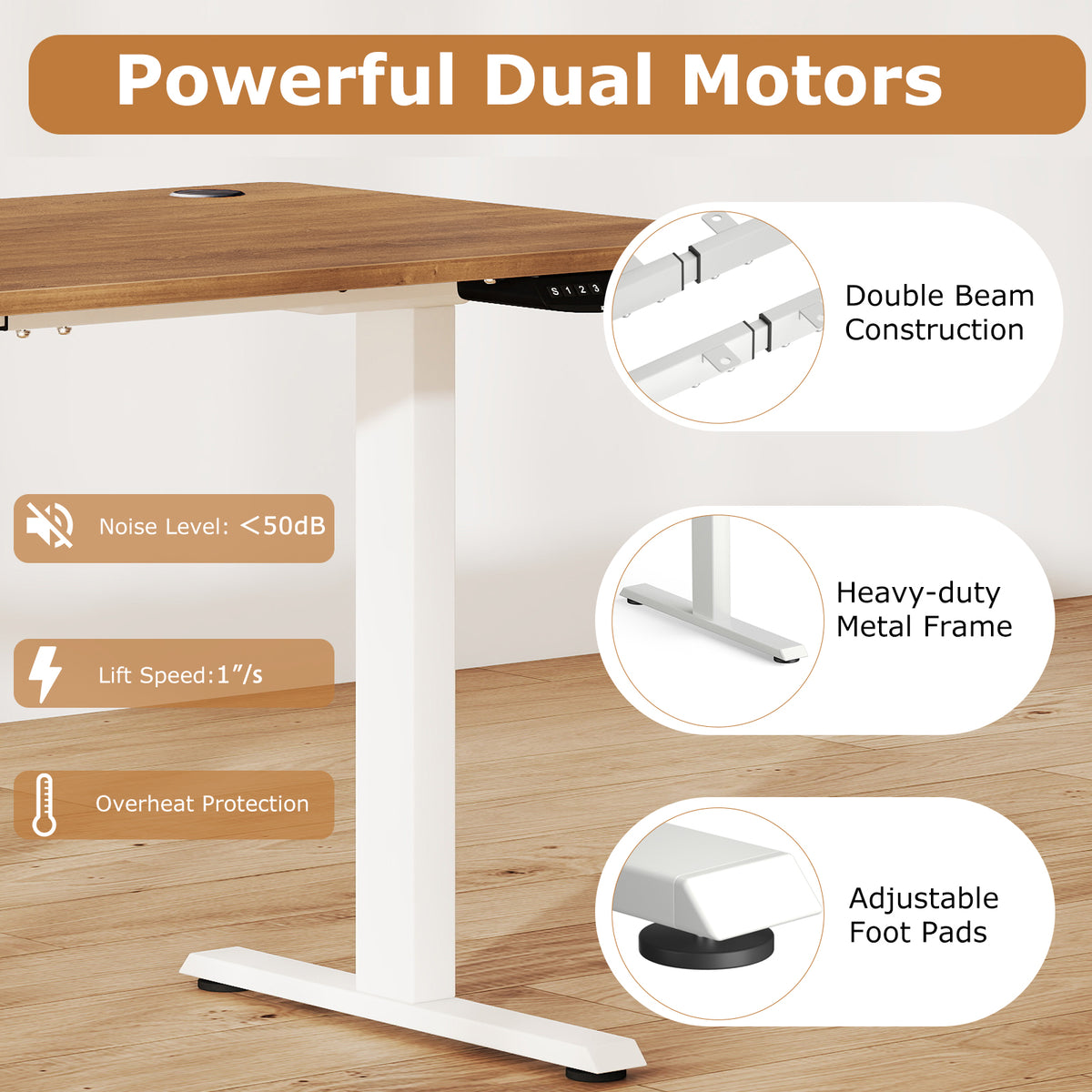 Electric Standing Desk Height Adjustable with 3 Memory Heights Walnut-L-Standing Desks-DECOROLALA