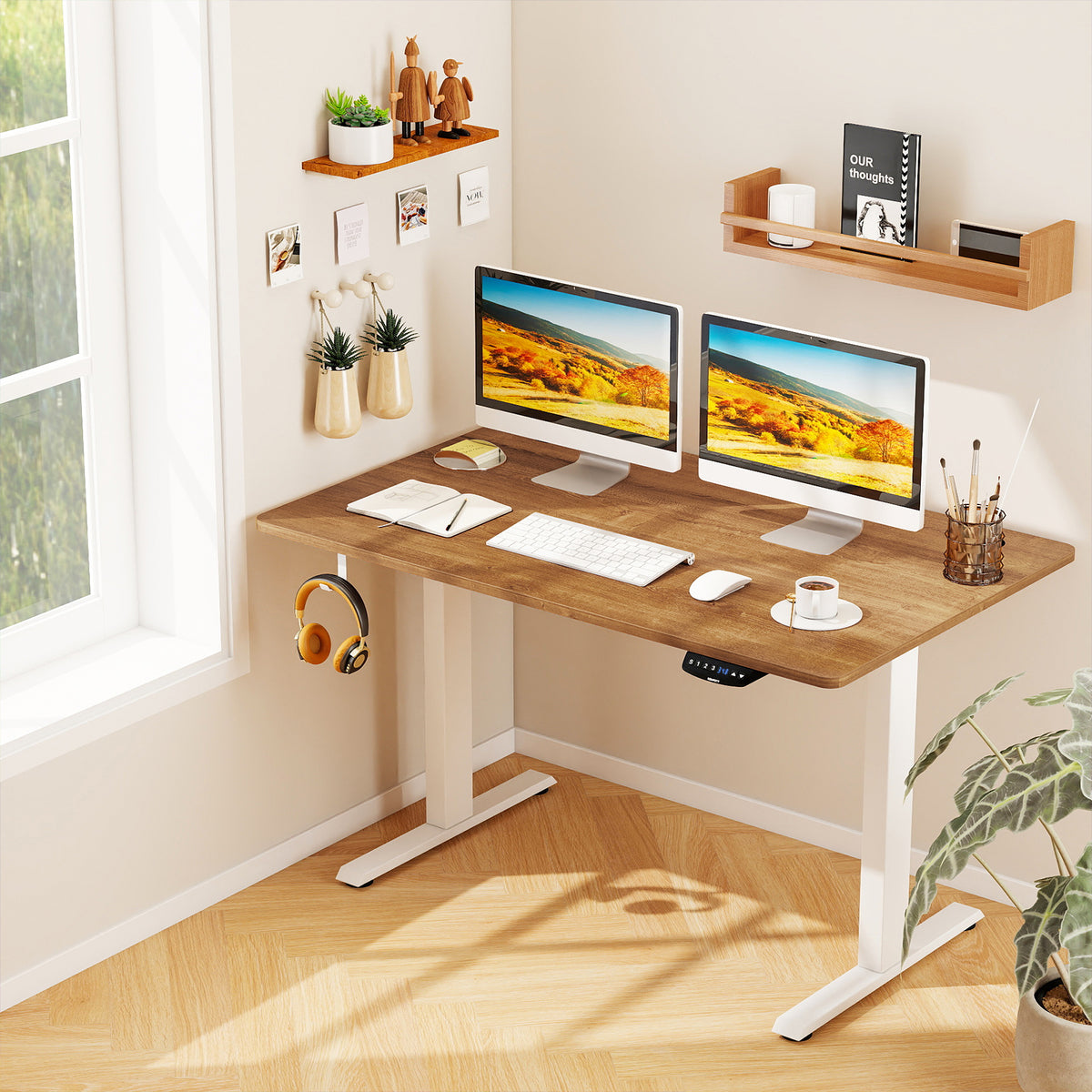 Electric Standing Desk Height Adjustable with 3 Memory Heights Walnut-M-Standing Desks-DECOROLALA