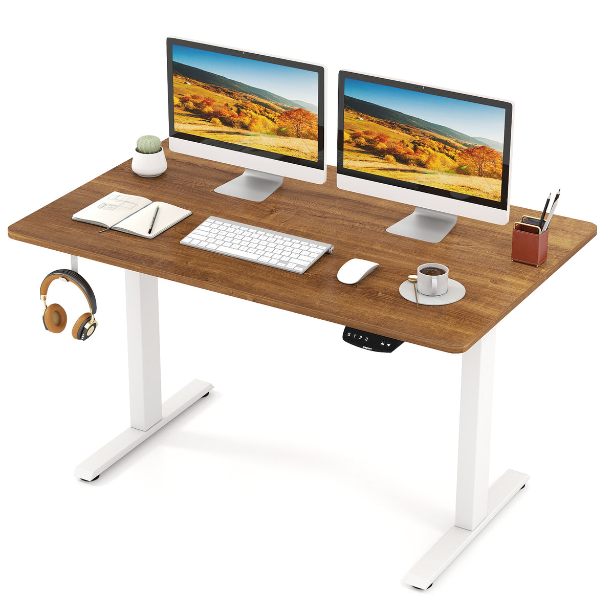 Electric Standing Desk Height Adjustable with 3 Memory Heights Walnut-M-Standing Desks-DECOROLALA