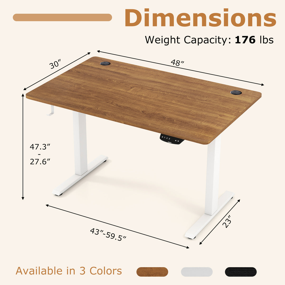 Electric Standing Desk Height Adjustable with 3 Memory Heights Walnut-M-Standing Desks-DECOROLALA