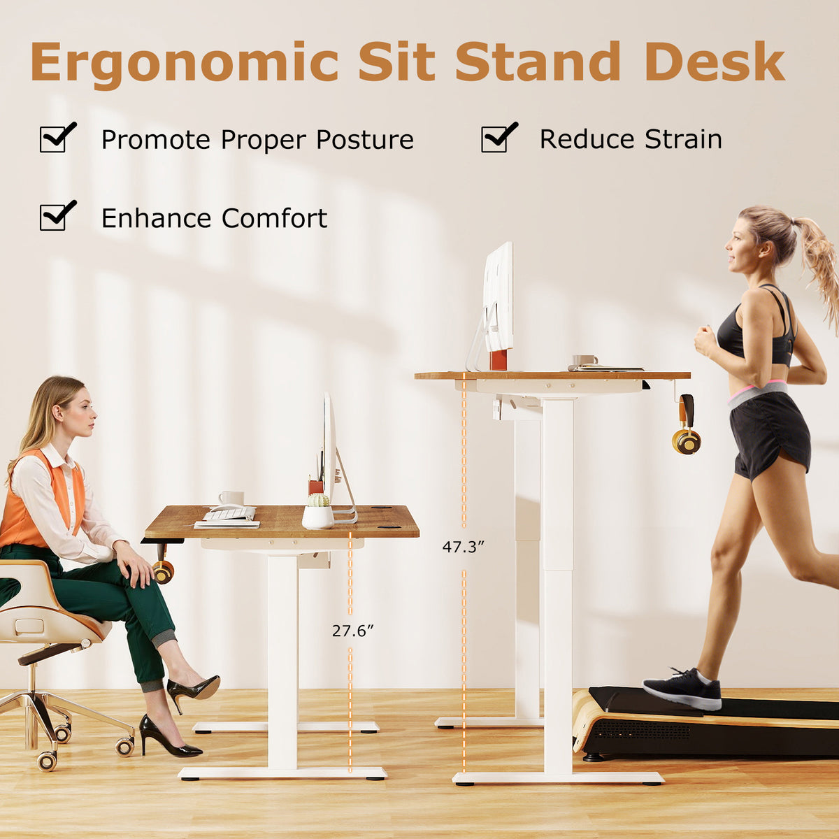 Electric Standing Desk Height Adjustable with 3 Memory Heights Walnut-M-Standing Desks-DECOROLALA