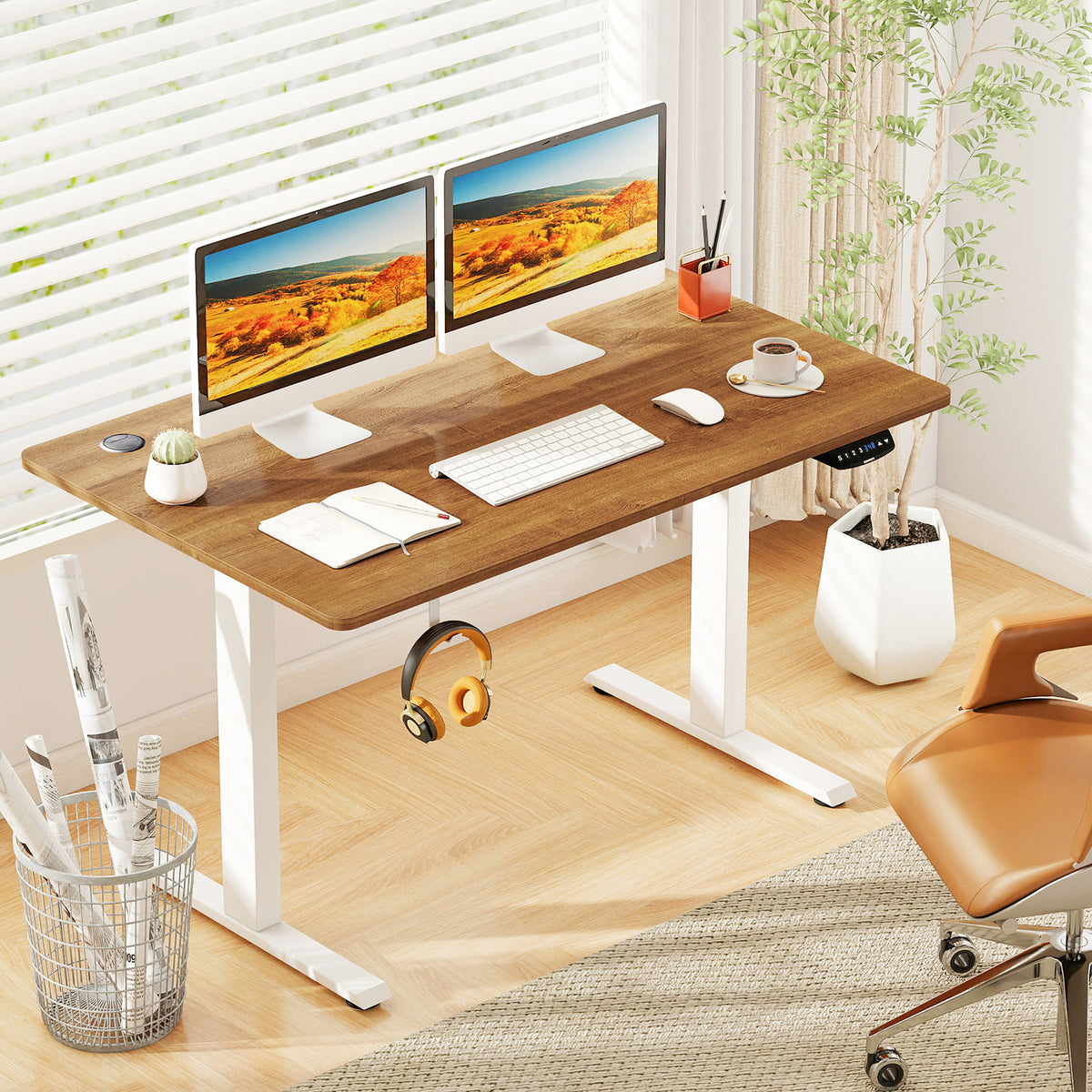 Electric Standing Desk Height Adjustable with 3 Memory Heights Walnut-M-Standing Desks-DECOROLALA