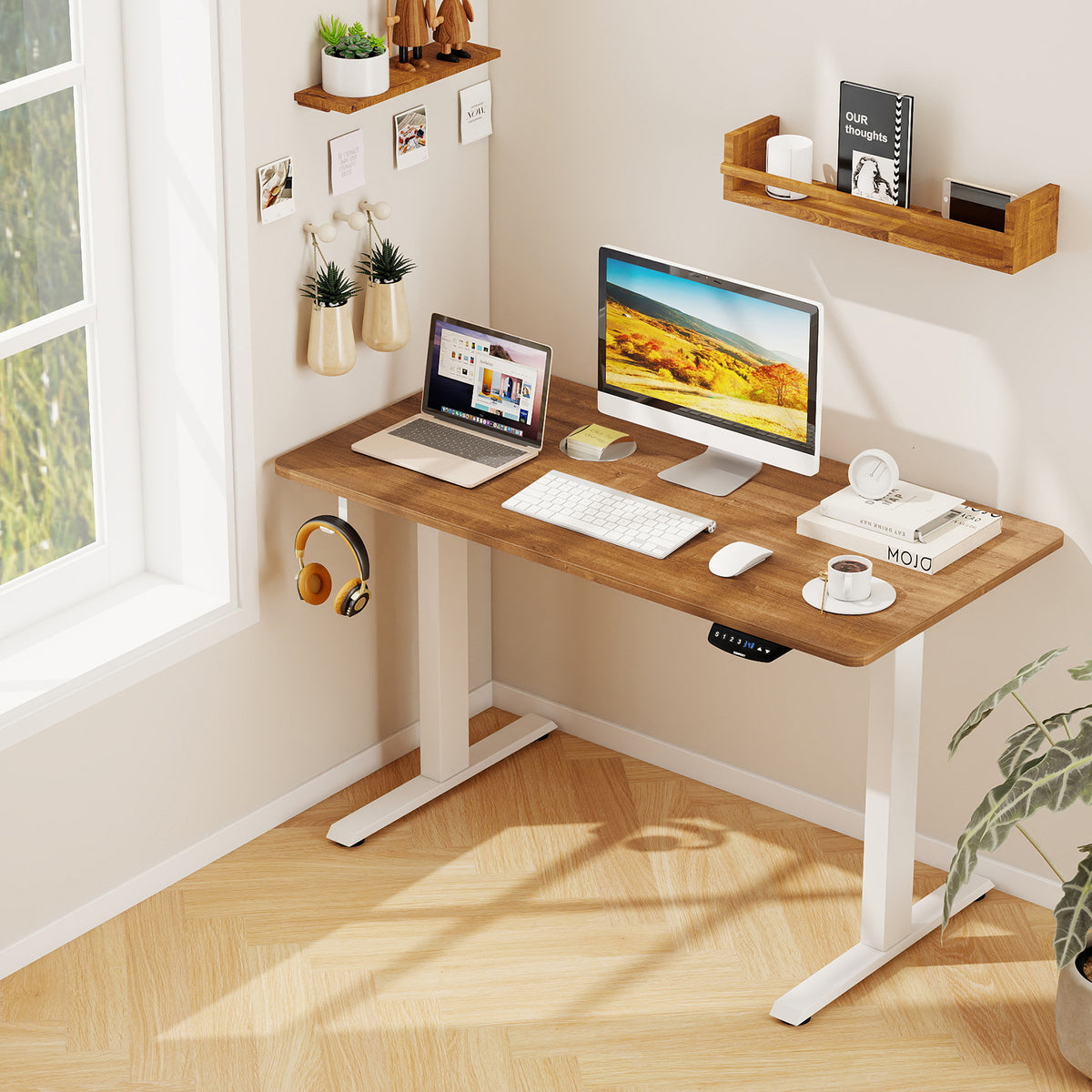 Electric Standing Desk Height Adjustable with 3 Memory Heights Walnut-S-Standing Desks-DECOROLALA