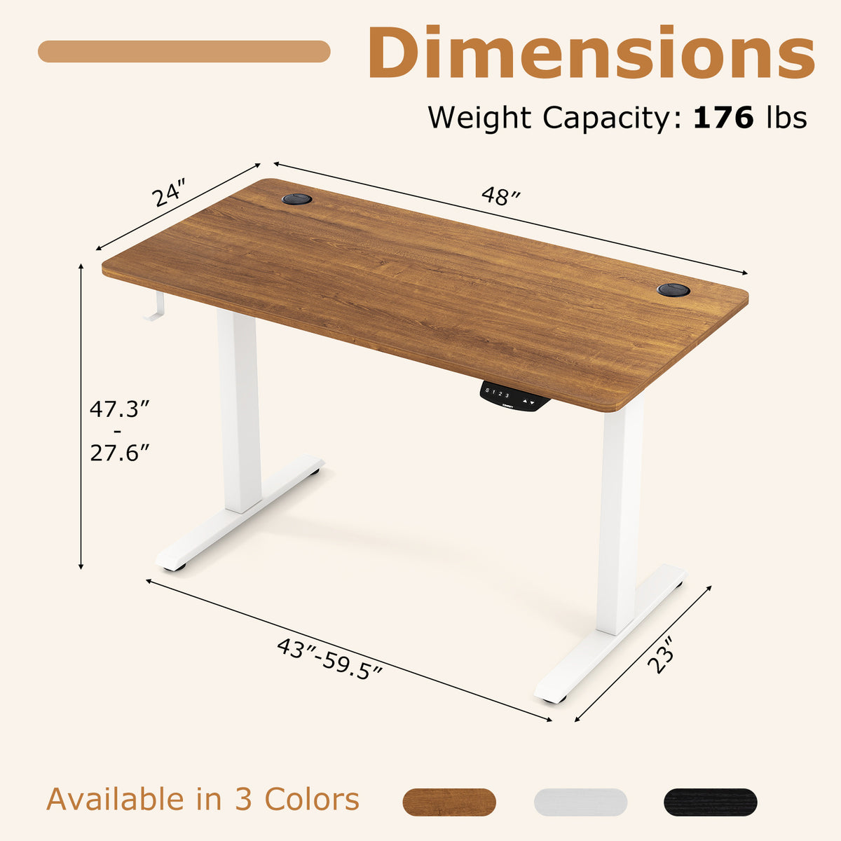 Electric Standing Desk Height Adjustable with 3 Memory Heights Walnut-S-Standing Desks-DECOROLALA