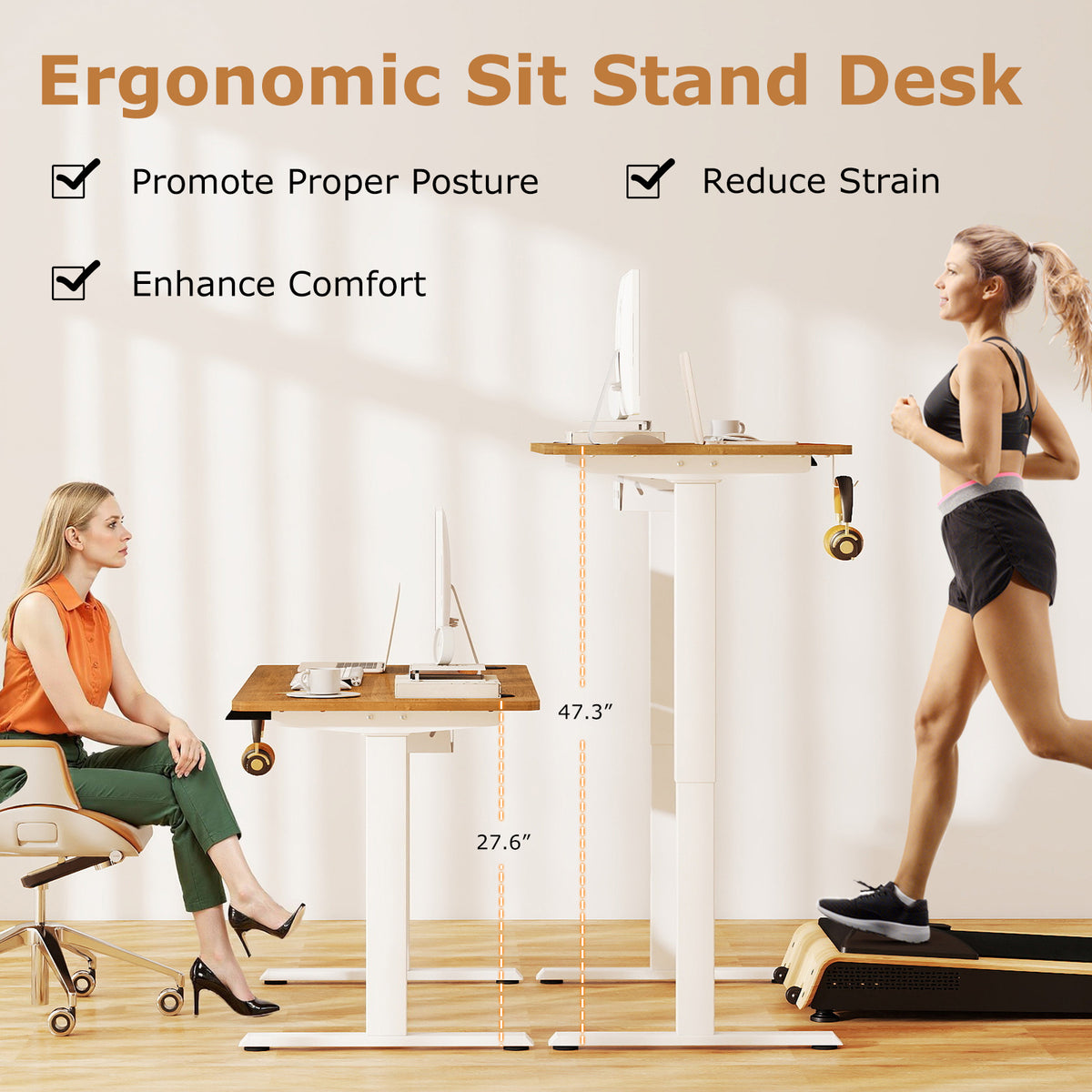 Electric Standing Desk Height Adjustable with 3 Memory Heights Walnut-S-Standing Desks-DECOROLALA