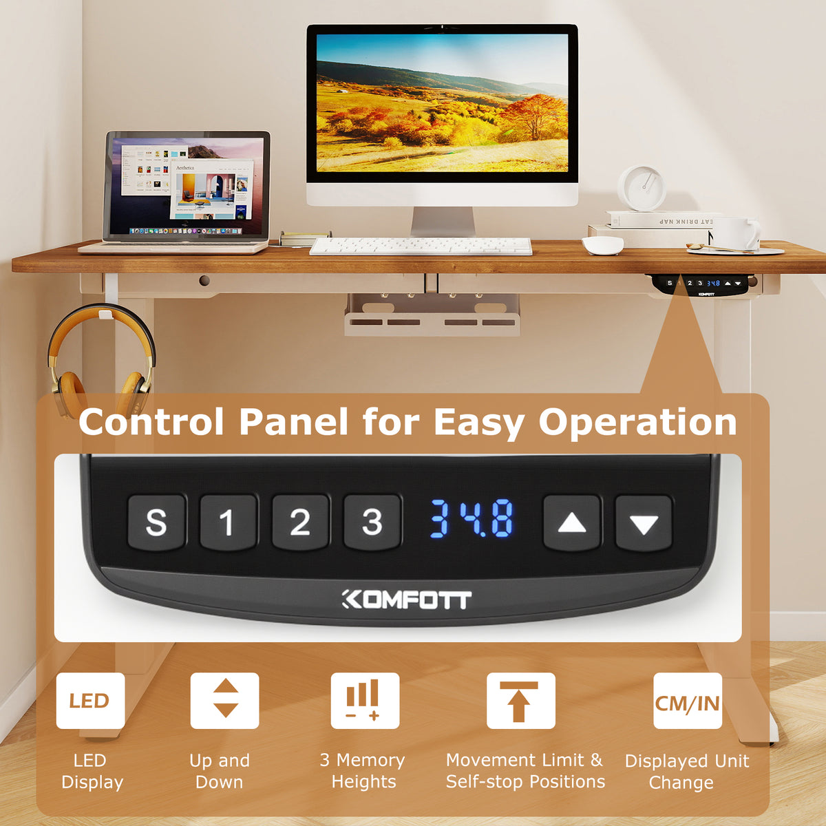 Electric Standing Desk Height Adjustable with 3 Memory Heights Walnut-S-Standing Desks-DECOROLALA