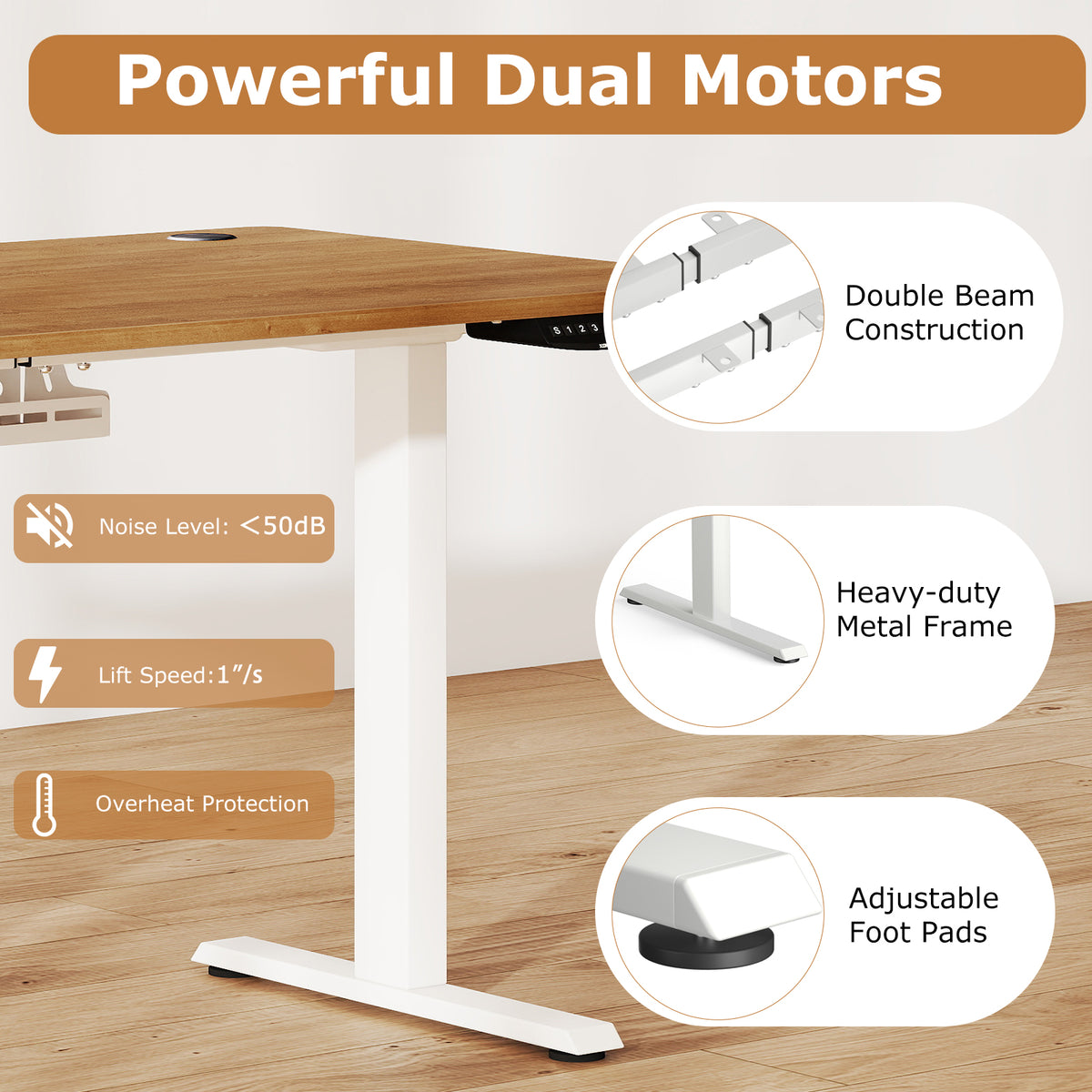 Electric Standing Desk Height Adjustable with 3 Memory Heights Walnut-S-Standing Desks-DECOROLALA
