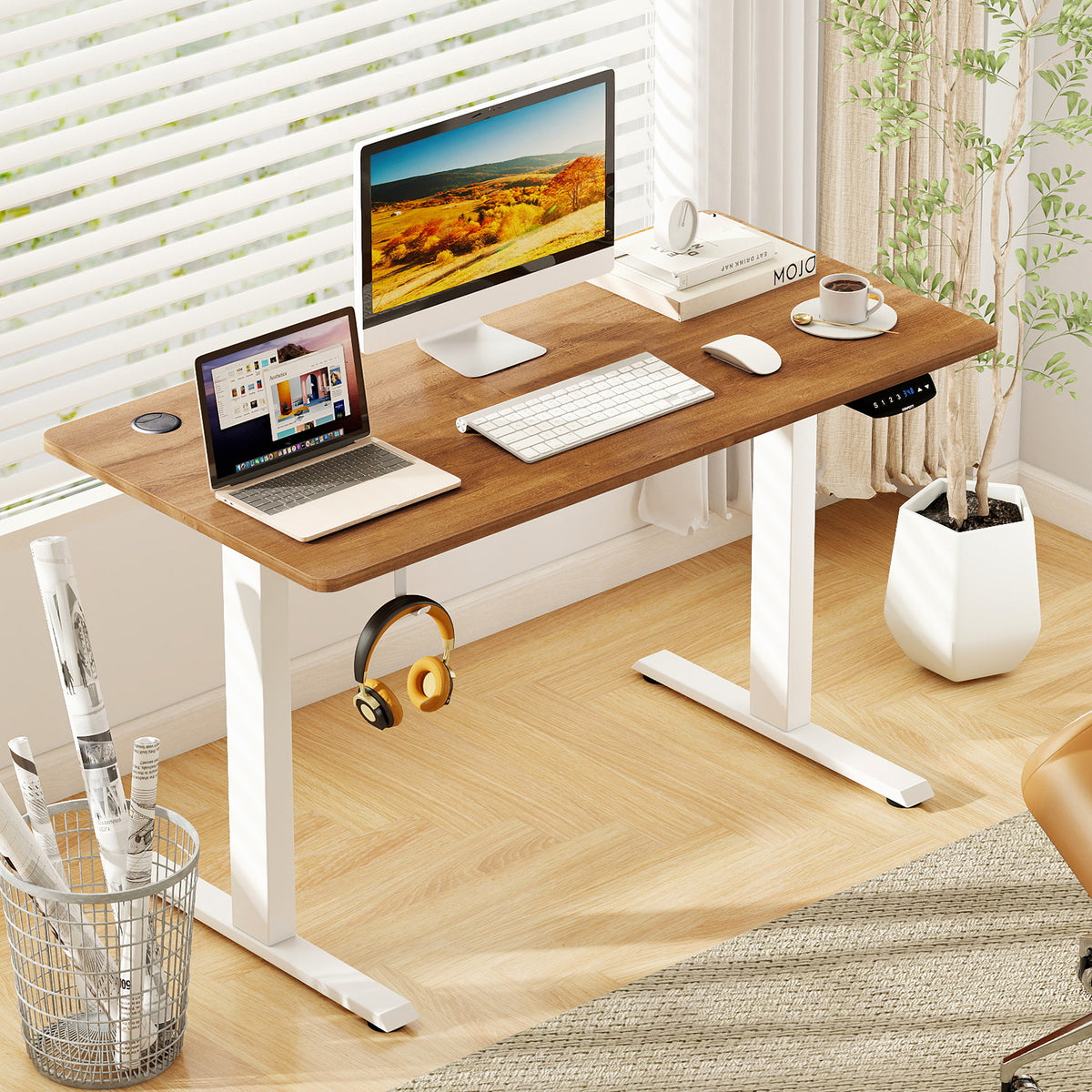 Electric Standing Desk Height Adjustable with 3 Memory Heights Walnut-S-Standing Desks-DECOROLALA