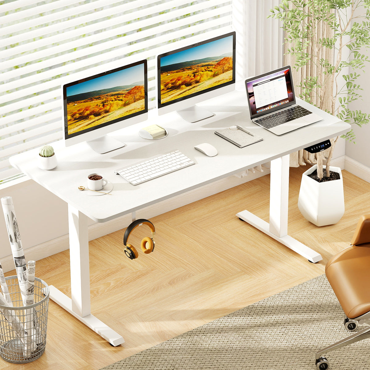 Electric Standing Desk Height Adjustable with 3 Memory Heights White-L-Standing Desks-DECOROLALA