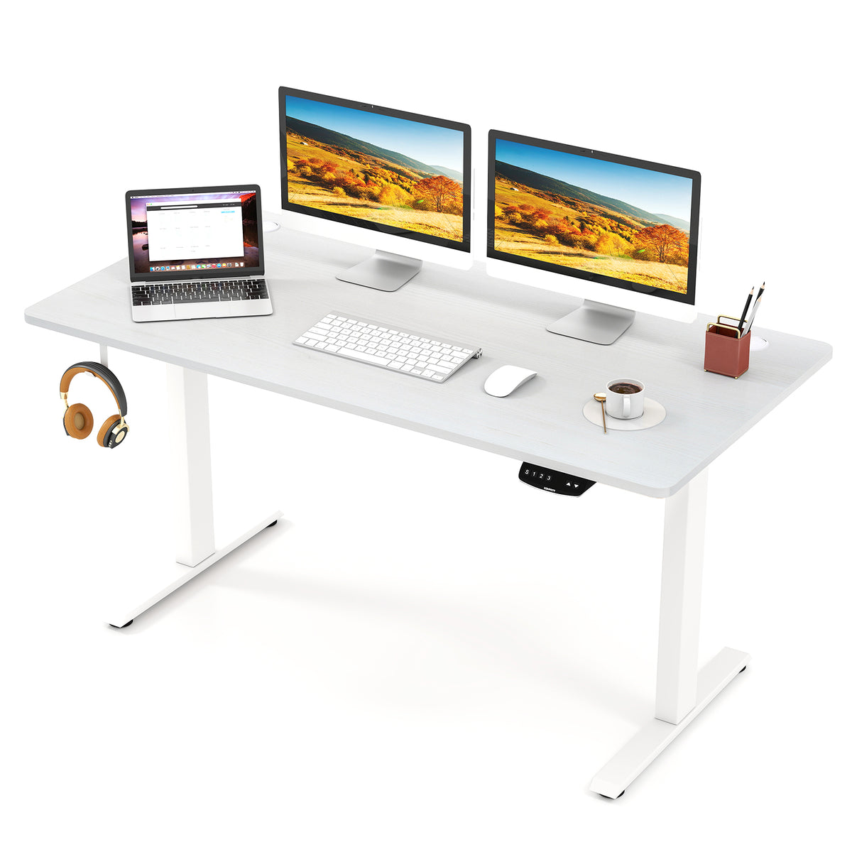 Electric Standing Desk Height Adjustable with 3 Memory Heights White-L-Standing Desks-DECOROLALA