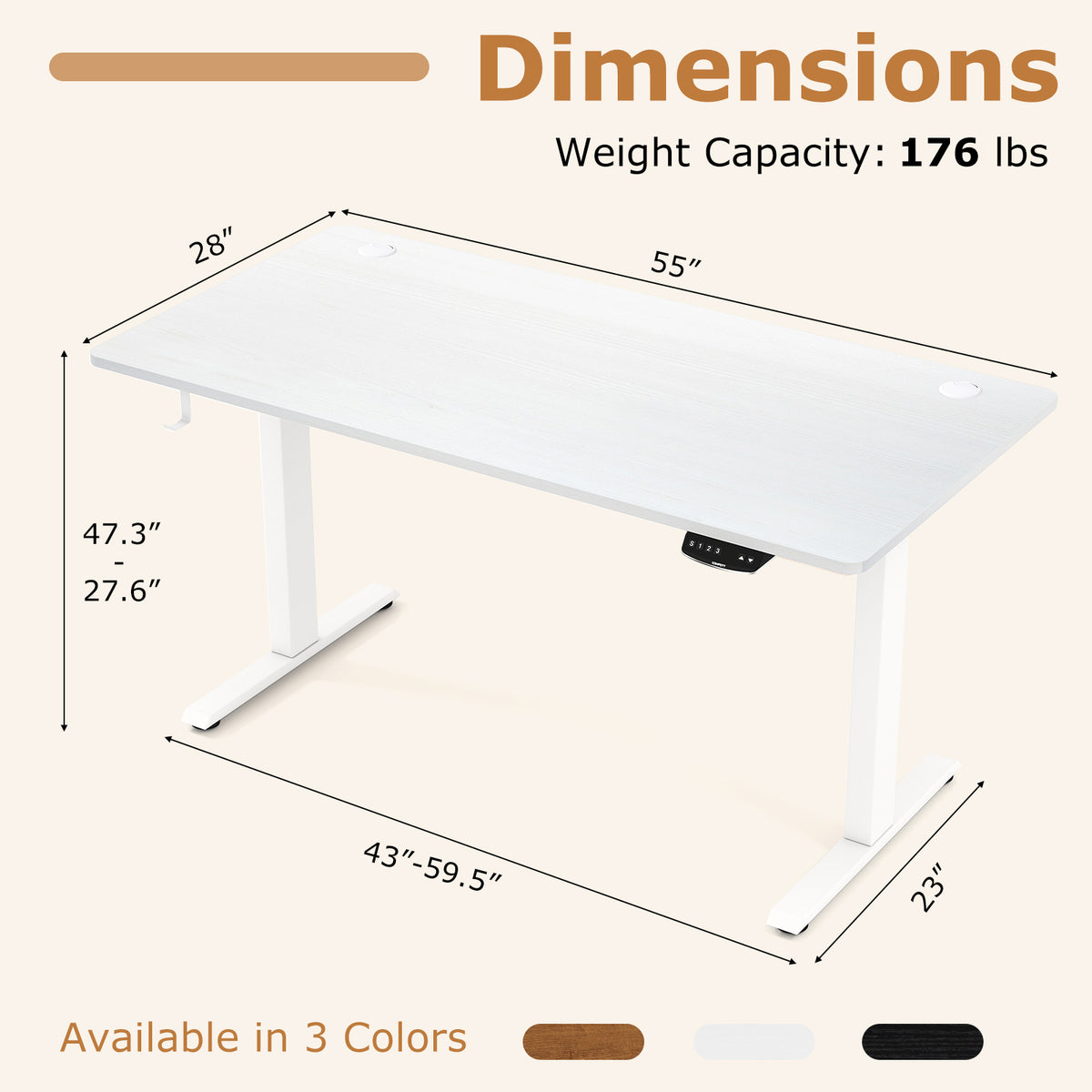 Electric Standing Desk Height Adjustable with 3 Memory Heights White-L-Standing Desks-DECOROLALA
