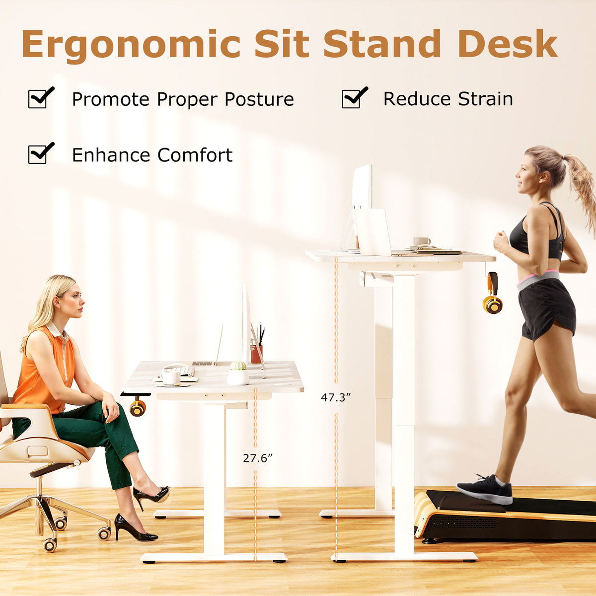 Electric Standing Desk Height Adjustable with 3 Memory Heights White-L-Standing Desks-DECOROLALA