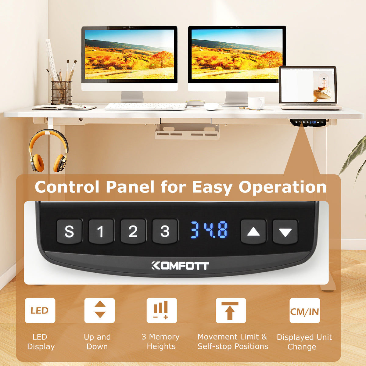Electric Standing Desk Height Adjustable with 3 Memory Heights White-L-Standing Desks-DECOROLALA