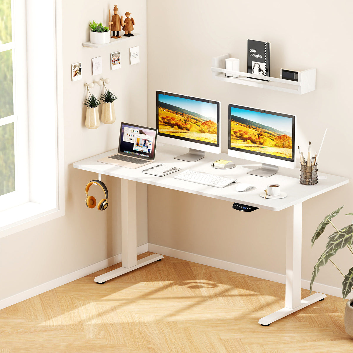 Electric Standing Desk Height Adjustable with 3 Memory Heights White-L-Standing Desks-DECOROLALA