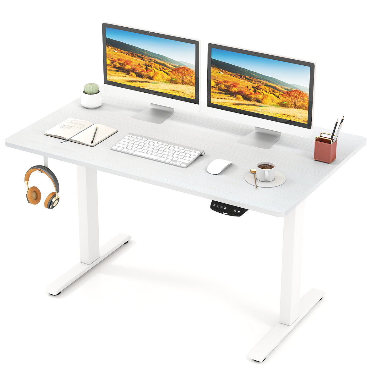 Electric Standing Desk Height Adjustable with 3 Memory Heights White-M-Standing Desks-DECOROLALA