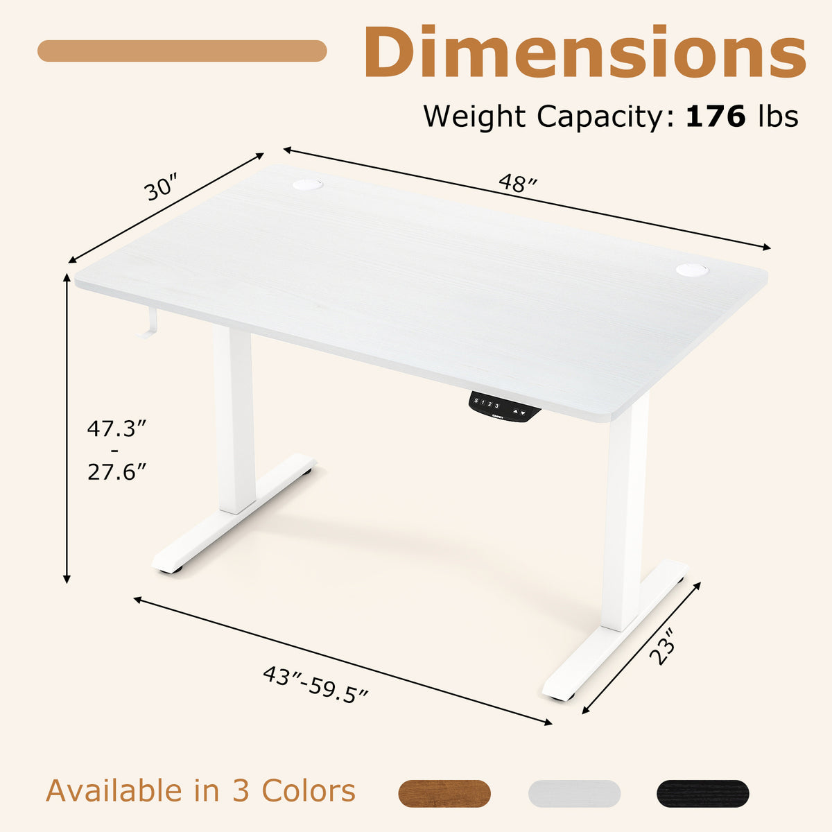 Electric Standing Desk Height Adjustable with 3 Memory Heights White-M-Standing Desks-DECOROLALA