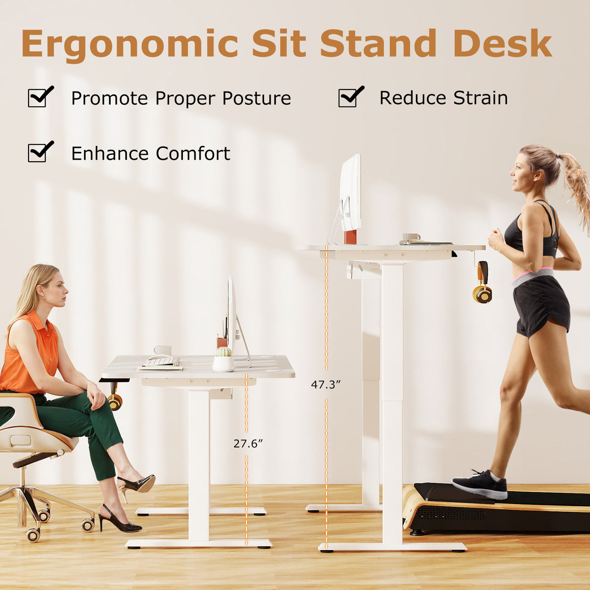 Electric Standing Desk Height Adjustable with 3 Memory Heights White-M-Standing Desks-DECOROLALA