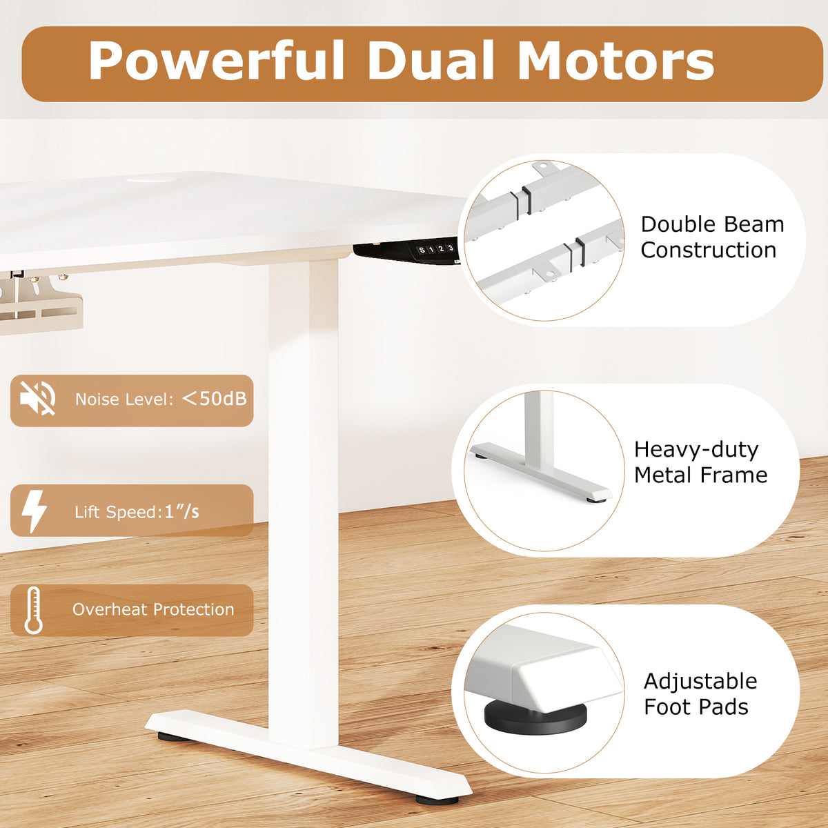 Electric Standing Desk Height Adjustable with 3 Memory Heights White-M-Standing Desks-DECOROLALA