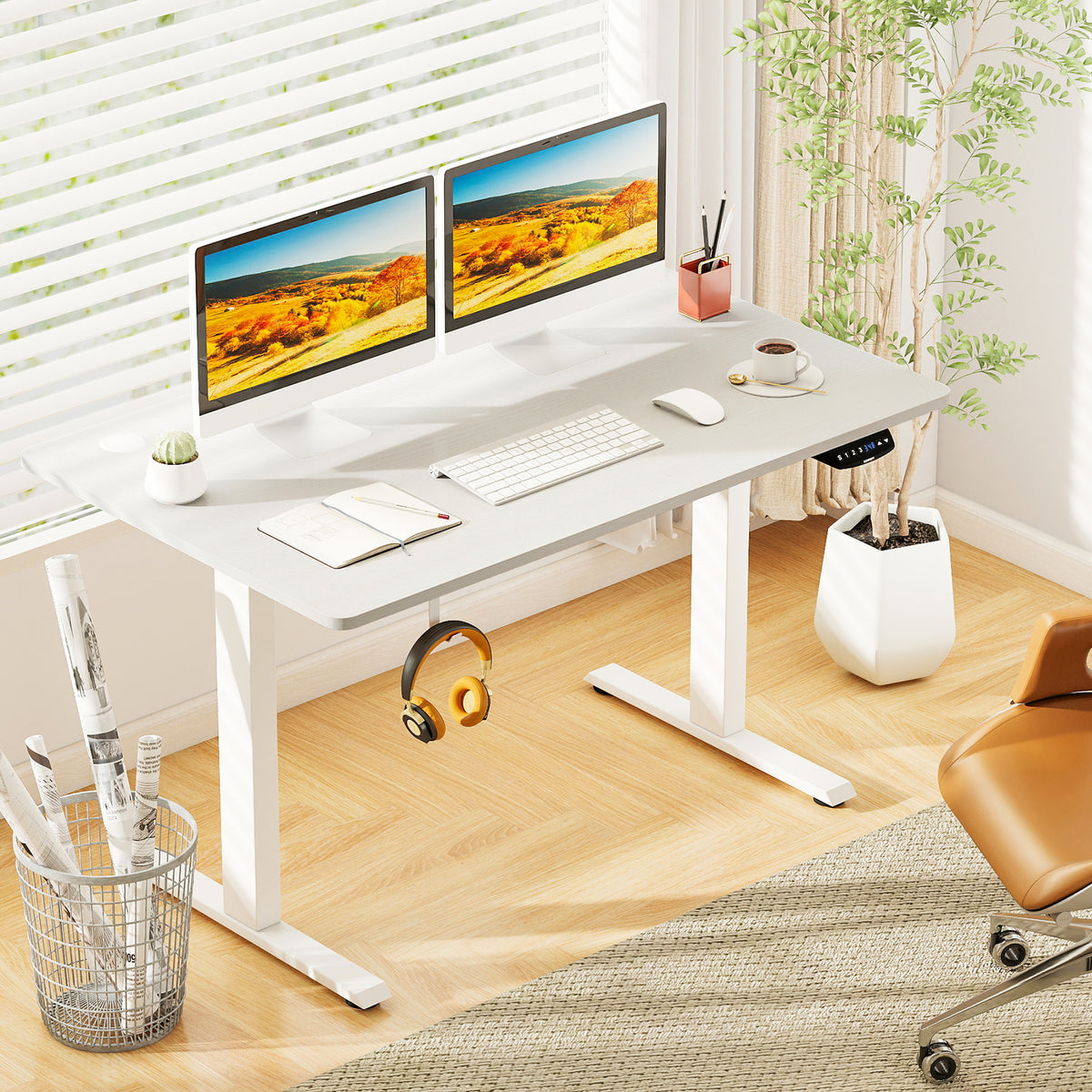 Electric Standing Desk Height Adjustable with 3 Memory Heights White-M-Standing Desks-DECOROLALA