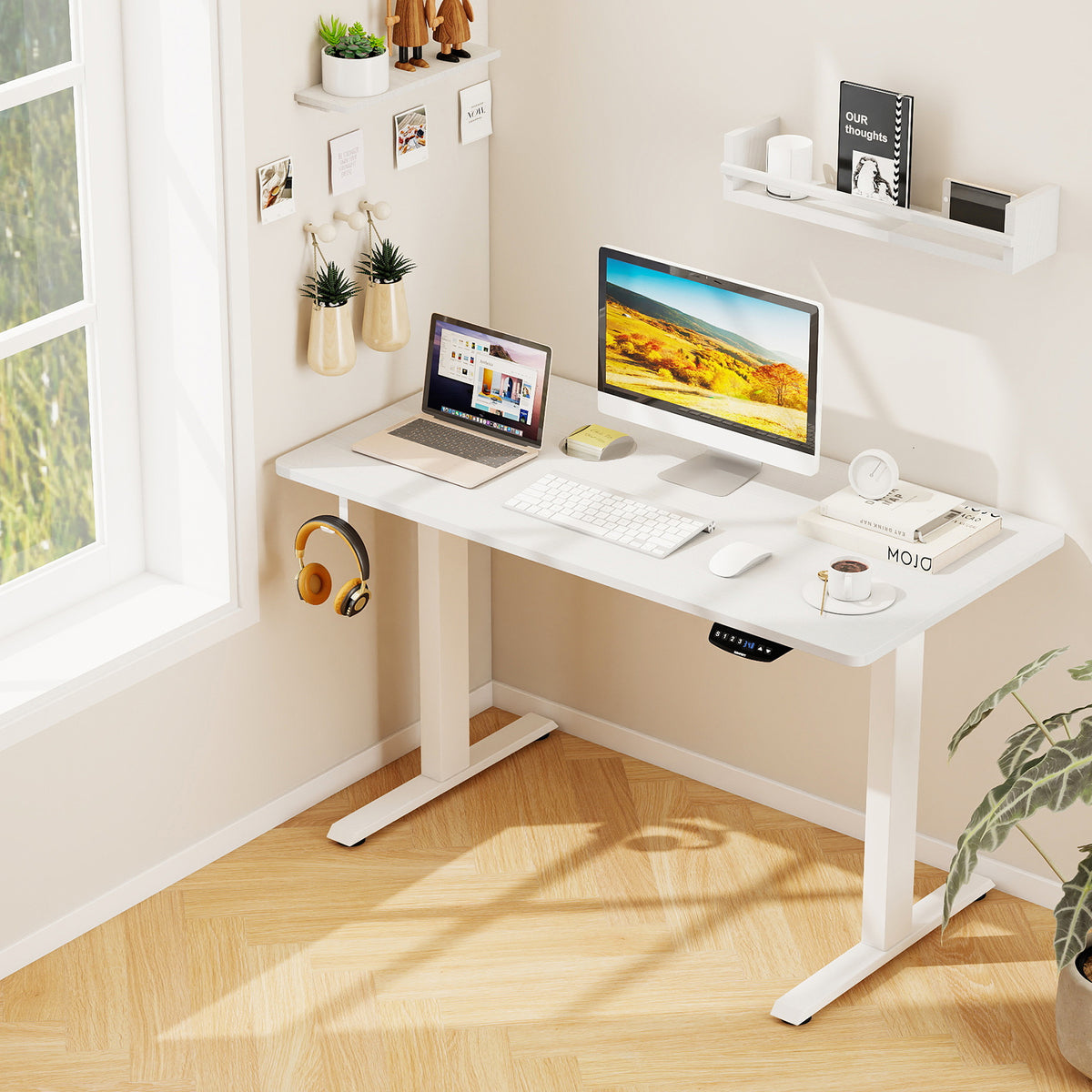 Electric Standing Desk Height Adjustable with 3 Memory Heights White-S-Standing Desks-DECOROLALA