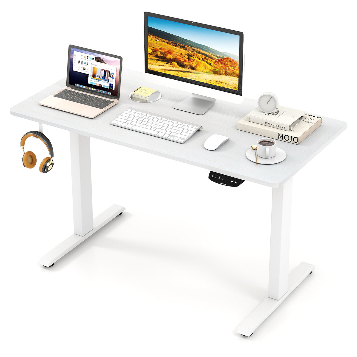 Electric Standing Desk Height Adjustable with 3 Memory Heights White-S-Standing Desks-DECOROLALA