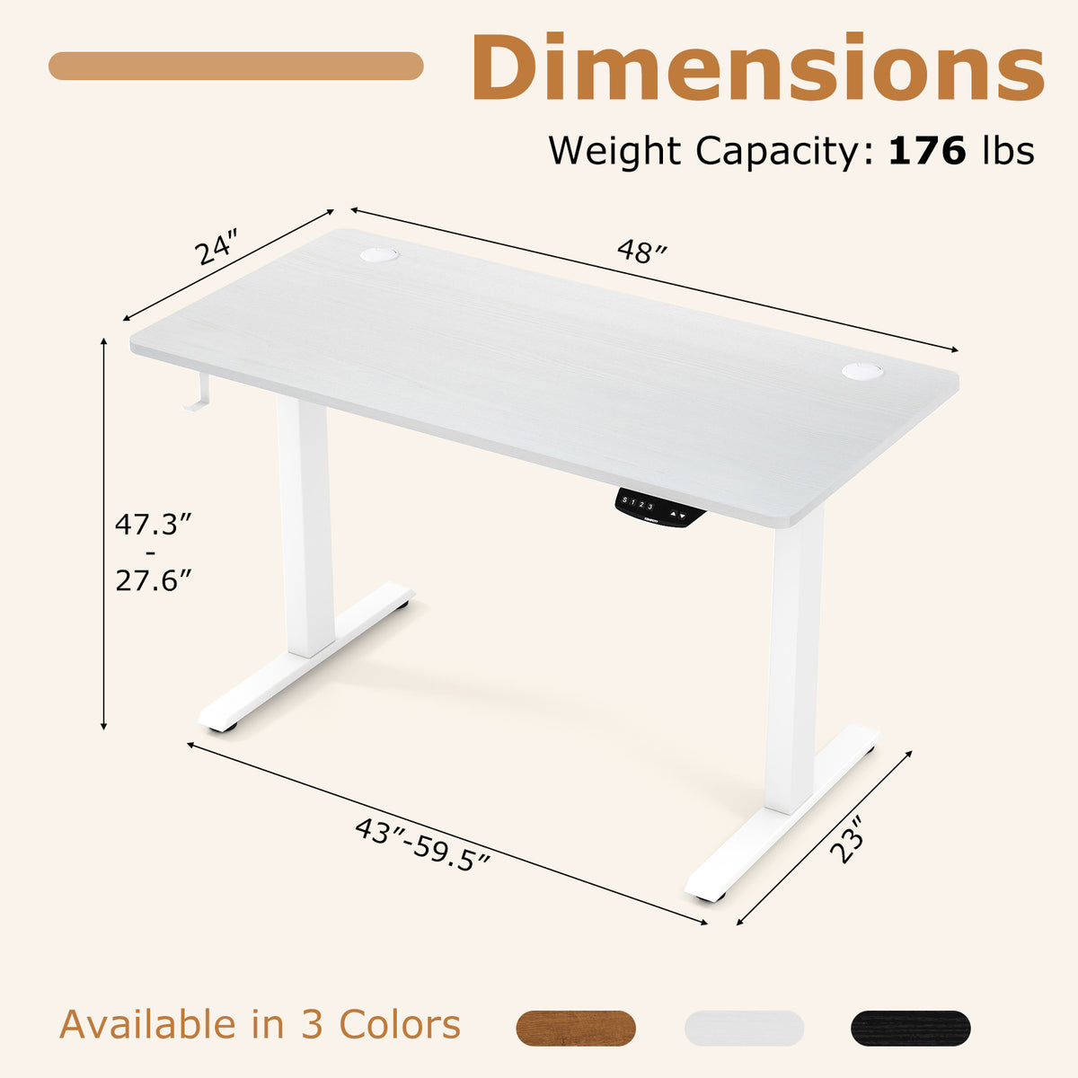 Electric Standing Desk Height Adjustable with 3 Memory Heights White-S-Standing Desks-DECOROLALA