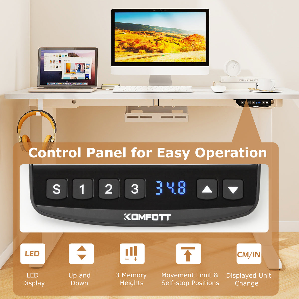 Electric Standing Desk Height Adjustable with 3 Memory Heights White-S-Standing Desks-DECOROLALA