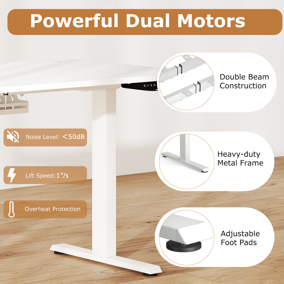 Electric Standing Desk Height Adjustable with 3 Memory Heights White-S-Standing Desks-DECOROLALA