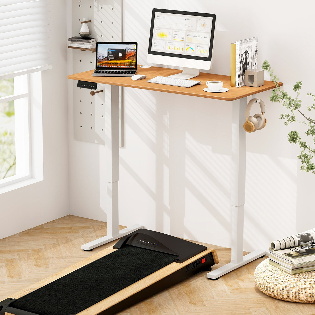 Electric Standing Desk with 3 Memory Height Settings and 2 Hanging Hooks & Cable Management-Natural-Standing Desks-DECOROLALA
